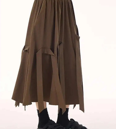 High Elastic Waist Coffee Ribbons Tassels A-line Half-body Skirt Women Fashion Tide New Spring Autumn 2025  1DH9213