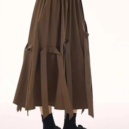 Load image into Gallery viewer, High Elastic Waist Coffee Ribbons Tassels A-line Half-body Skirt Women Fashion Tide New Spring Autumn 2025  1DH9213
