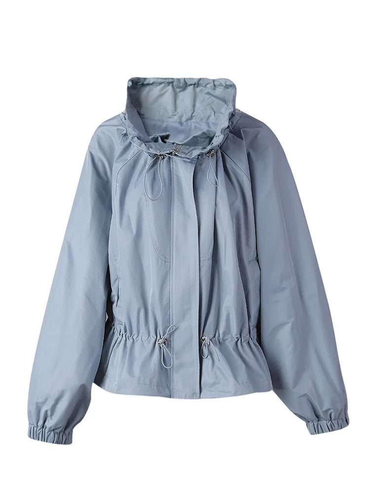 Purple Drawstring Big Size Casual Jacket New Stand Collar Long Sleeve Women Coat Fashion Tide Spring Autumn 2025 1DH6530