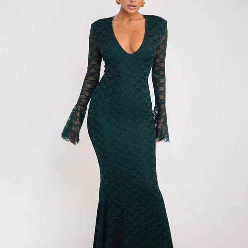 Load image into Gallery viewer, Elegant Lace Long Sleeve Sexy Maxi Dress For Women Fashion Deep V Neck Bodycon Party Club Sexy Long Dress Fashion

