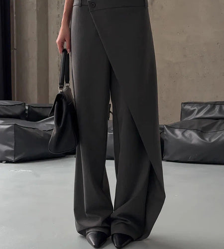 Solid Two Piece Set For Women  V Neck Sleeveless Tunic Coat High Waist Temperament Pant Sets Female Fashion Style