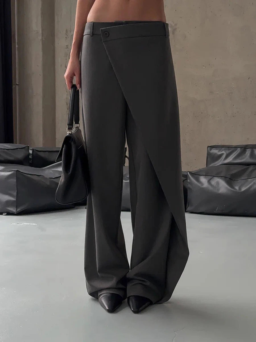 Solid Two Piece Set For Women  V Neck Sleeveless Tunic Coat High Waist Temperament Pant Sets Female Fashion Style