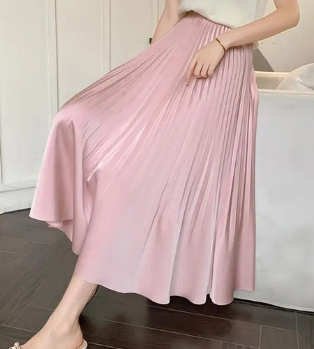 Spring Summer French Fashion Vintage Solid Slim Vacation Long Skirt Women High Waist Elegant Party Pleated Skirt Streetwear Chic
