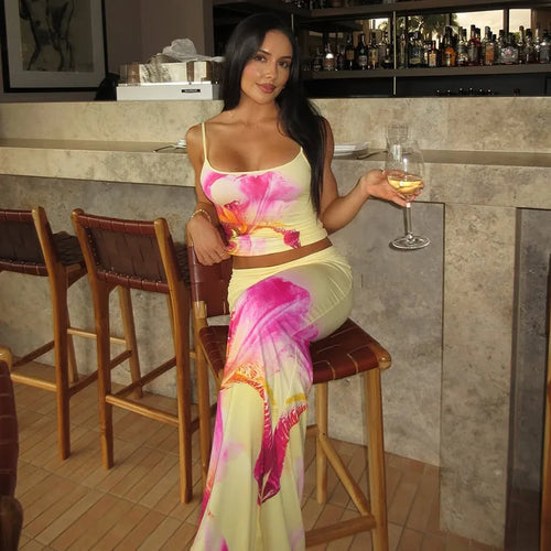 Load image into Gallery viewer, Print Two Piece Sets Women Halter Cropped Top And Maxi Skirt Ladies Fashion Summer New High Waist Skinny Skirt Set
