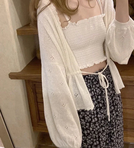 Sweet Kawaii Soft Girl Cute Cardigan Women Sweater Tops Japanese  Solid Long Sleeve Thin Lolita Knitted Kardigany