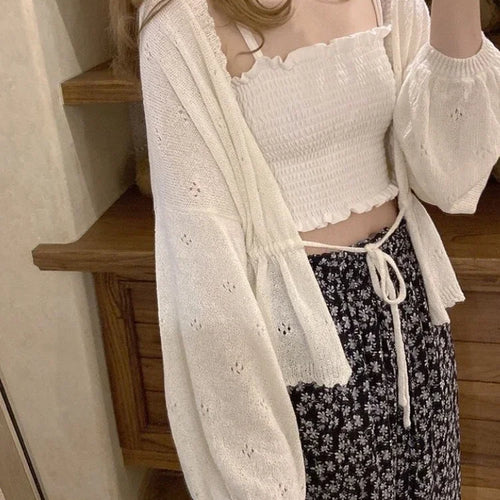 Load image into Gallery viewer, Sweet Kawaii Soft Girl Cute Cardigan Women Sweater Tops Japanese  Solid Long Sleeve Thin Lolita Knitted Kardigany
