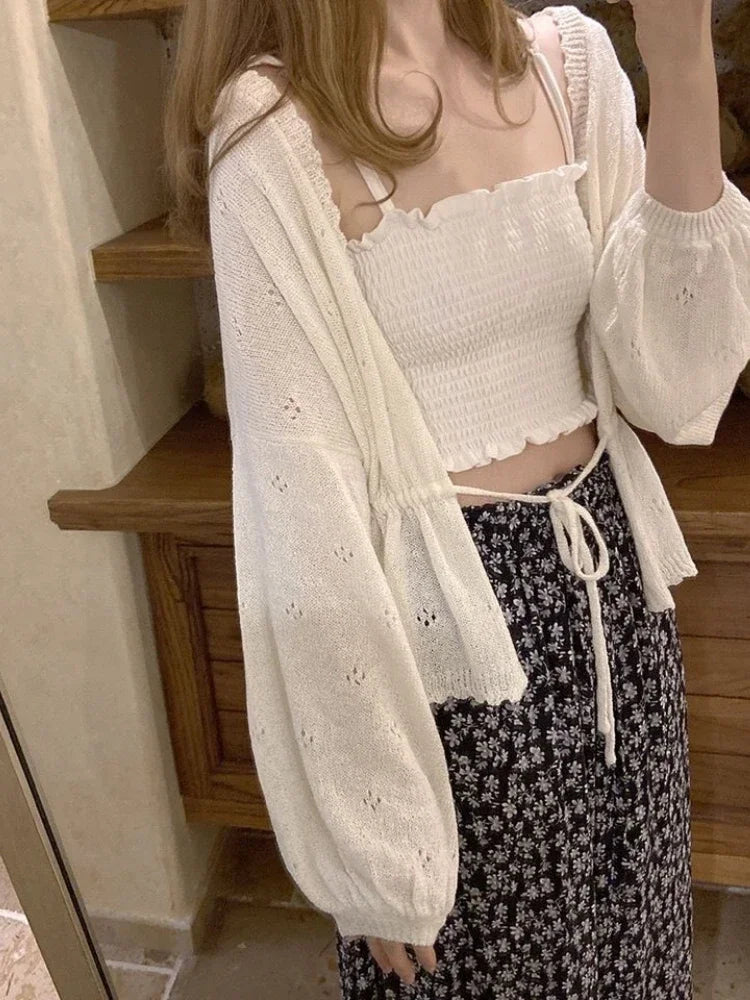 Sweet Kawaii Soft Girl Cute Cardigan Women Sweater Tops Japanese  Solid Long Sleeve Thin Lolita Knitted Kardigany