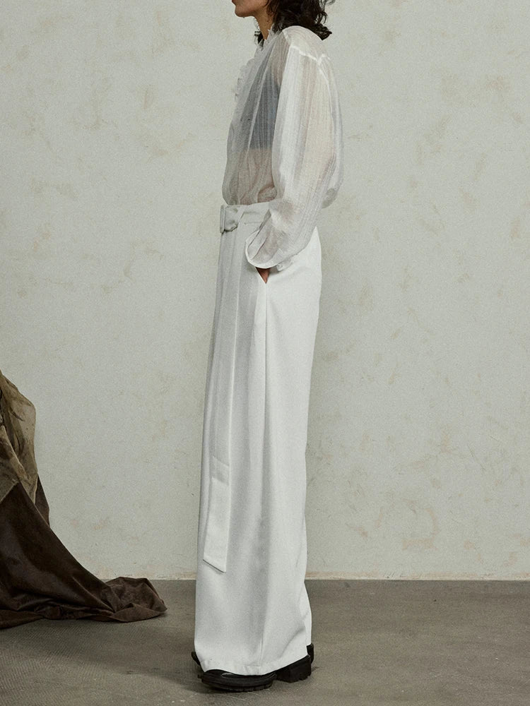 Women White Thin Perspective Big Size Blouse New Stand Collar Long Sleeve Shirt Fashion Tide Spring Autumn 2025 1DJ0350