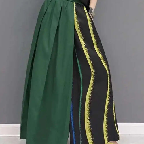 Load image into Gallery viewer, Women Green Striped Color-block Wide Leg Pants High Elastic Waist New Loose Trousers Fashion Spring Autumn 2025 1DF9205
