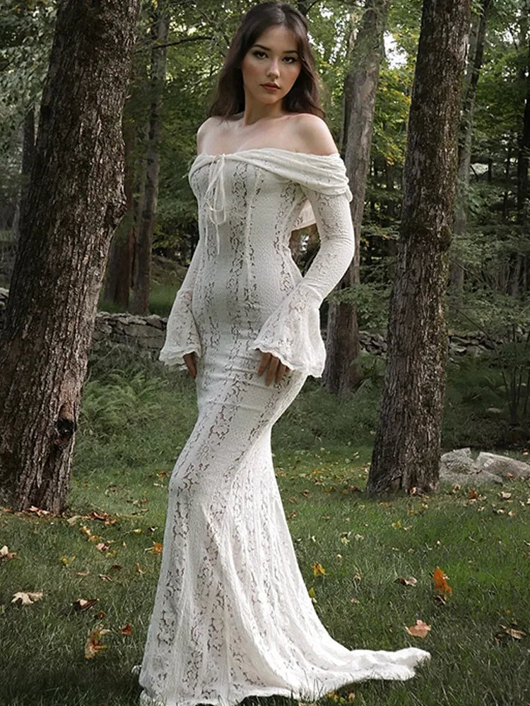 Autumn/Winter Fashion Sexy Lace Tight Dress Women 2025 New Strapless Lace High Waist Tailored Dress Party Evening Dress