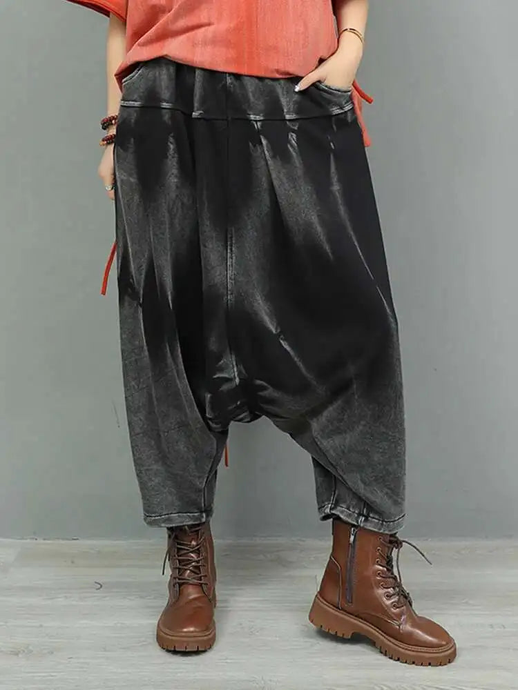 High Elastic Waist Black Tie Dye Casual Big Size Corss Pants New Trousers Women Fashion Tide Spring Autumn 2025 1DJ0278