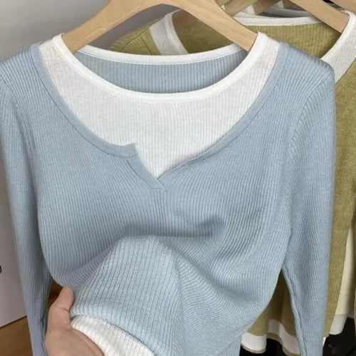 Load image into Gallery viewer, Autumn Winter Women's Patchwork Long Sleeved Pullover Sweater French Casual Round Neck Holiday Knitwear Tops 2024 New Streetwear
