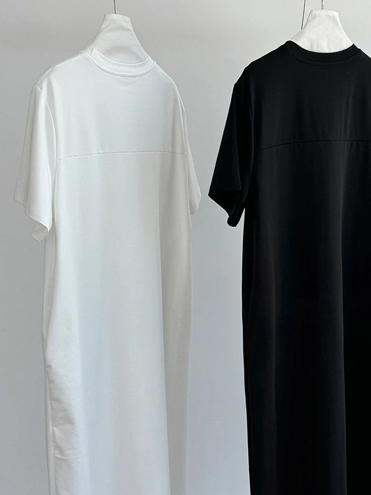 Women White Bandage Irregular Big Size Midi Dress New Round Neck Short Sleeve Fashion Tide Spring Summer 2025 1DJ1263