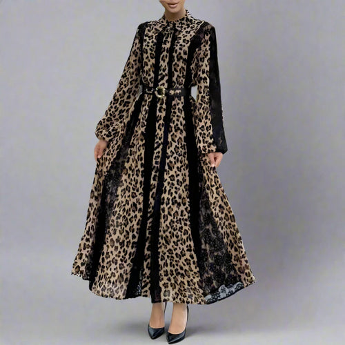 Load image into Gallery viewer, Leopard Printing Vintage Dresses For Women Lapel Long Sleeve High Waist Casual Loose Dress Female Fashion Female Fashion New
