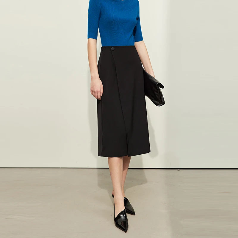Minimalism Women Skirts 2024 Spring New Asymmetric Lap Piece A-line Solid Trendy Commuter Mid-Calf Skirt For Lady 12421040