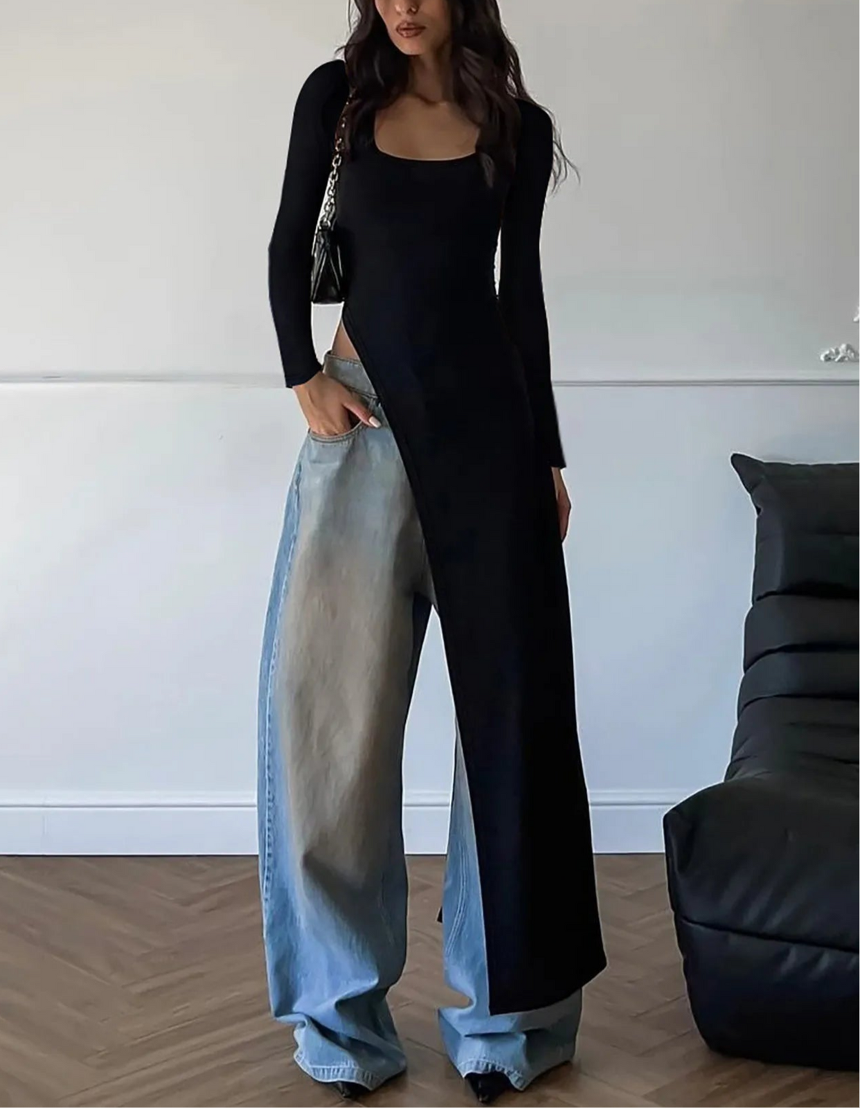 Spring Fashion Solid Long Sleeve Slit Irregular Sexy Bodycon Maxi Dress Women Casual Y2K New Outfits Party Vacation
