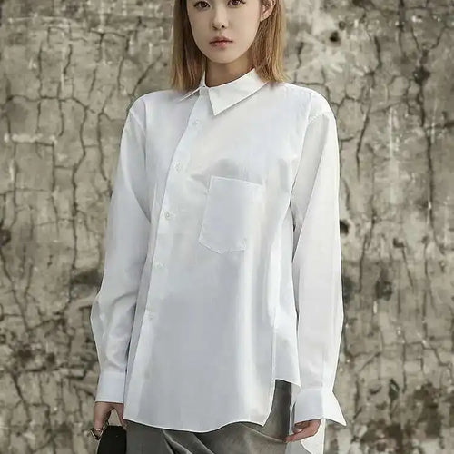 Load image into Gallery viewer, Women White Irregular Big Size Blouse New Lapel Long Sleeve Loose Fit Shirt Fashion Tide Spring Autumn 2025 1DF6809
