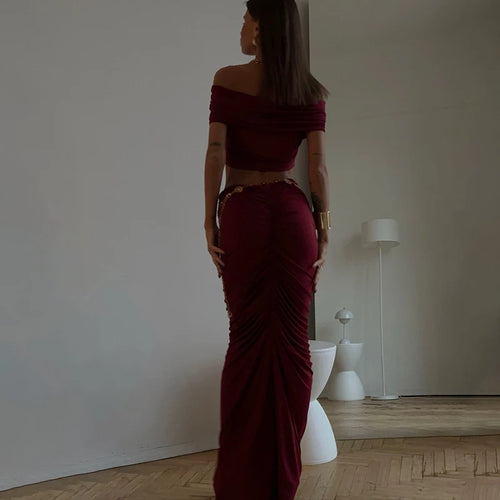 Load image into Gallery viewer, Sexy Skirt Two Peces Sets Women Elegant Off-shoulder Slim Fit Crop Top And Bodycon Skirt Two Peces Sets Ladies Outfits
