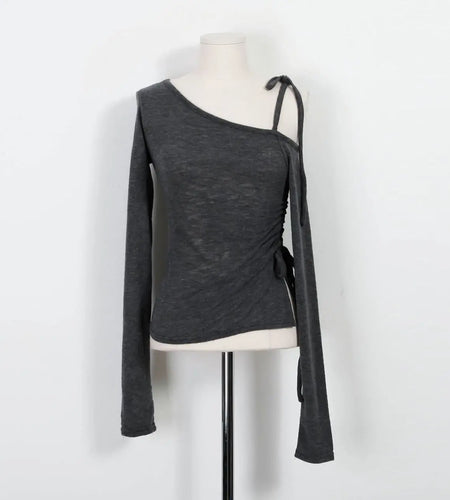 Chic Woman Tshirts Straight Long Sleeve Tees Y2k Tops 2024 Ropa Mujer Split Irregular Off Shoulder T Shirts Casual Sexy T-shirt