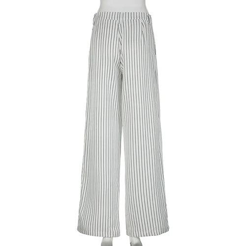 Load image into Gallery viewer, Streetwear Stripe White Loose Women Trousers Straight Leg Draped Casual Basic Suit Pants Korean Style Outfits Bottoms
