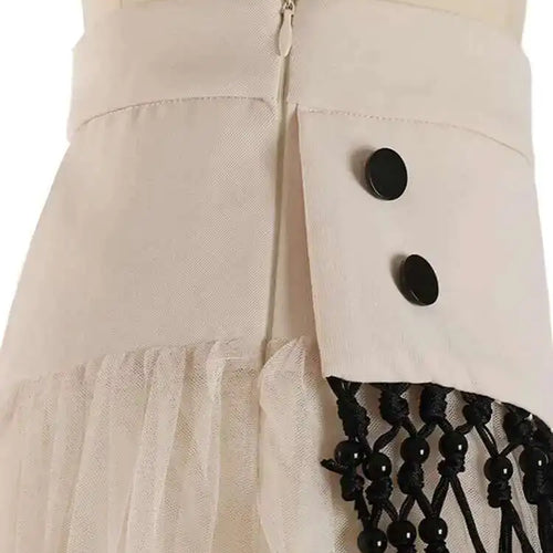 Load image into Gallery viewer, High Waist Apricot Irregular Mesh Long Elegant Tassels Half-body Skirt Women Fashion Tide New Spring Autumn 2025 1DF1950
