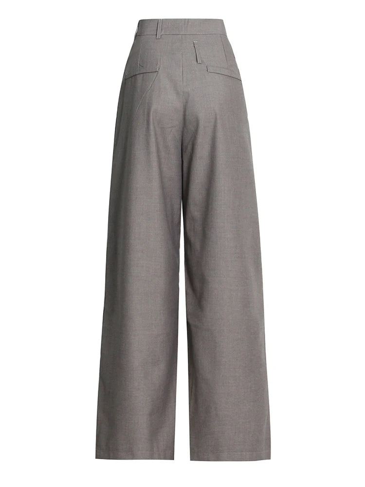 Solid Minimalist Patchwork Pocket Pant For Women High Waist Spliced Zipper Casual Wide Leg Pants Female Fashion New