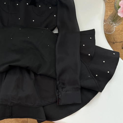 Load image into Gallery viewer, Autumn Vintage Black Dot Elegant Festival Long Sleeve Mini Dresses French Women Evening Party Pleated Short Dress Fashion Ladies
