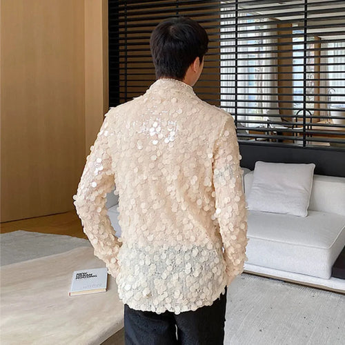 Load image into Gallery viewer, Sequin T-shirts Men&#39;s Wear Elgance Men Long Sleeve Top Autumn Trend Stand Neck Slim Male Tees Chic Personality 9C2612
