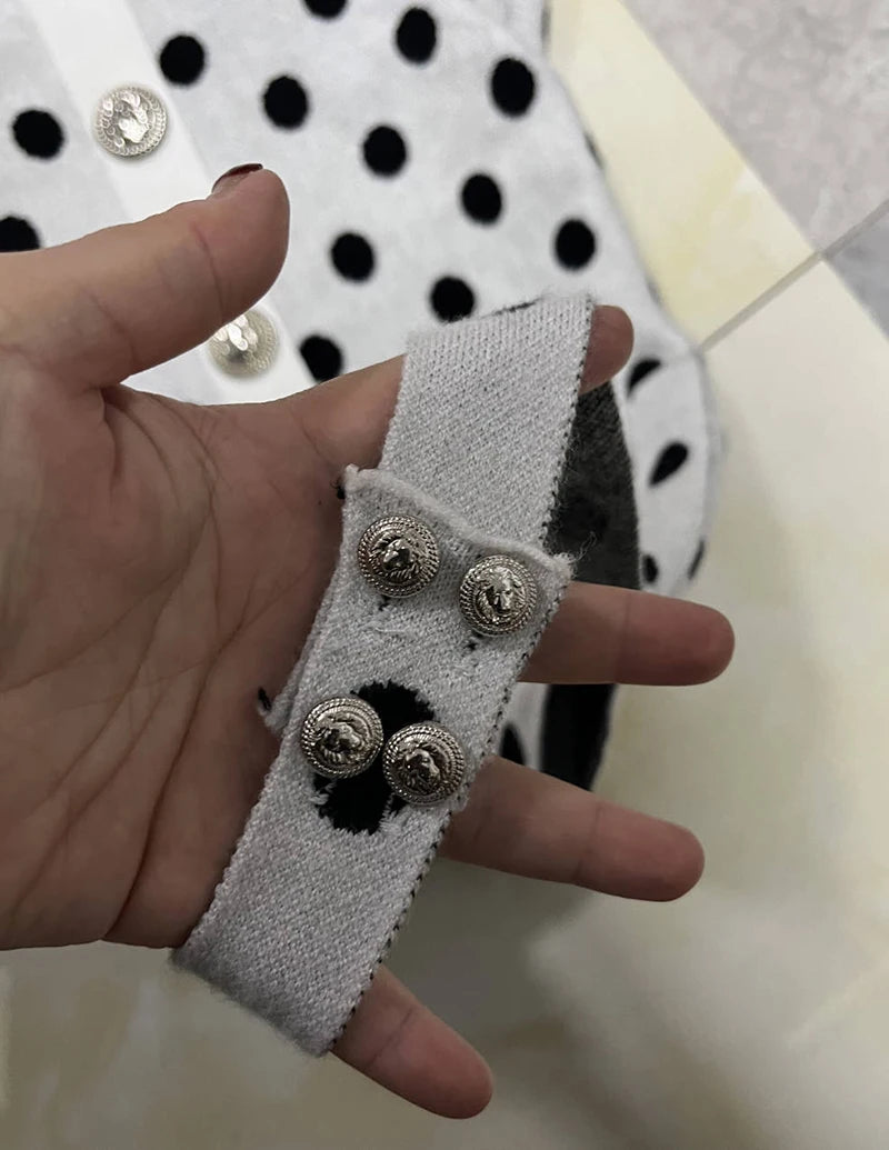 Halter Backless Polka Dot Dress For Women Fashion Square Collar Sleeveless High Waist A-line Knit Mini Dress Elegant