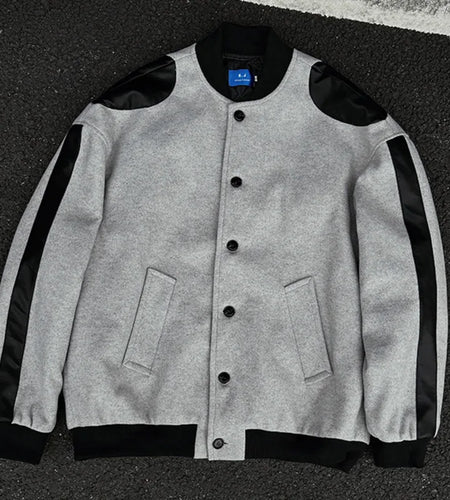 Woolen Round Neck Men's Jackets Patchwork Single-breasted Fashion Coats Male Contrast Color Tops 2024 Winter Trendy 9C8918