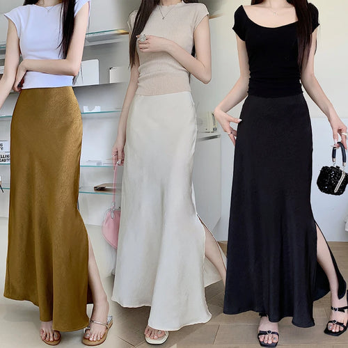 Load image into Gallery viewer, Korean Fashion Women's Elegant Sexy Slim Split Long Skirt Spring Summer High Waist Half Fishtail Skirts Popular 2025 Casual Chic
