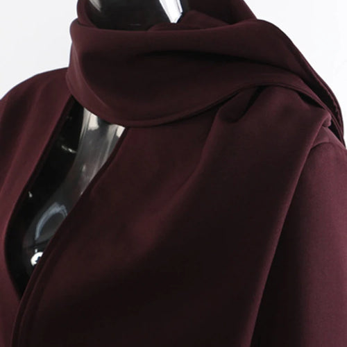 Load image into Gallery viewer, Women Wine Red With Scarf Big Size Elegant Blazer New V-neck Long Sleeve Jacket Fashion Tide Spring Autumn 2025 1DH9828
