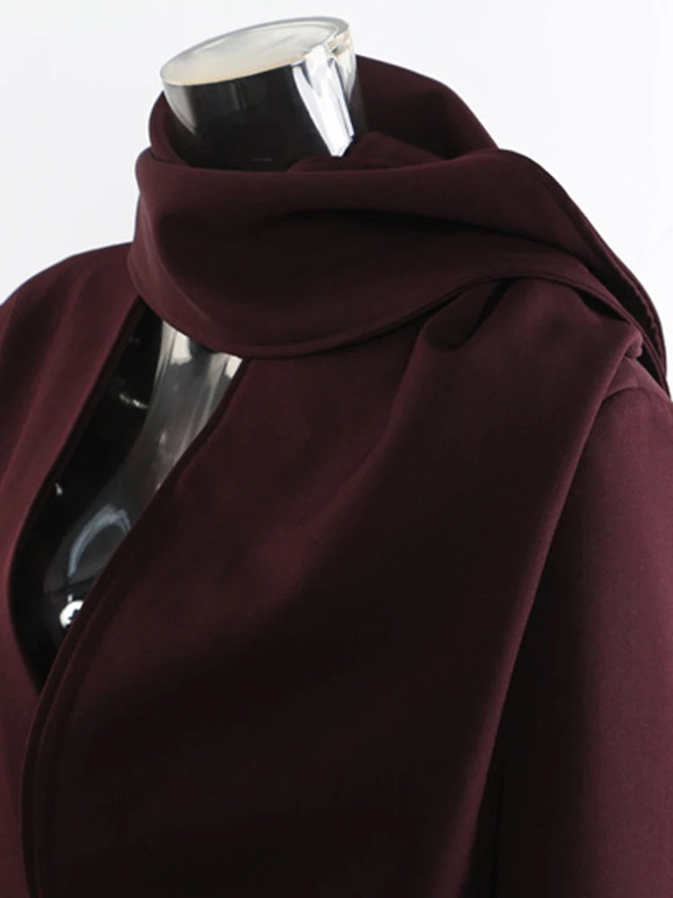 Women Wine Red With Scarf Big Size Elegant Blazer New V-neck Long Sleeve Jacket Fashion Tide Spring Autumn 2025 1DH9828