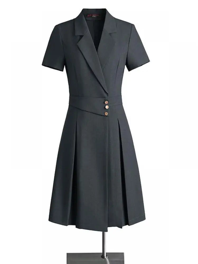 Women Solid Elegant Single Breasted Suit Dress 2024 Summer New Fashion Clothing High Waist Slim Short Sleeved Party Blazer Dress