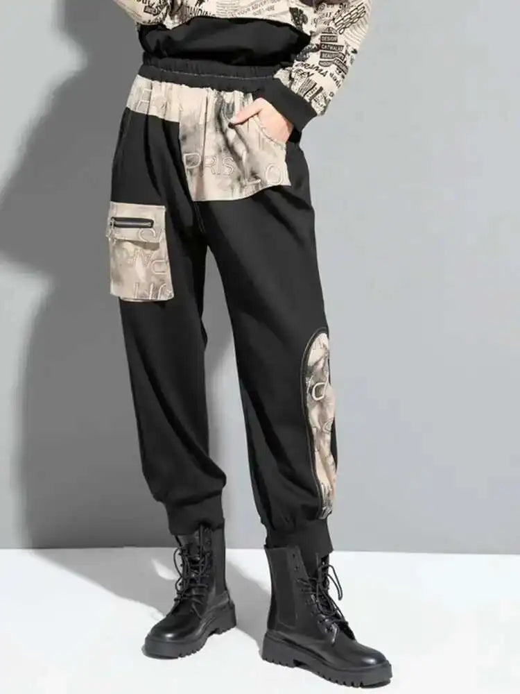 High Elastic Waist Black Printed Long Harem Pants New Loose Fit Trousers Women Fashion Tide Spring Autumn 2025 1DF1317