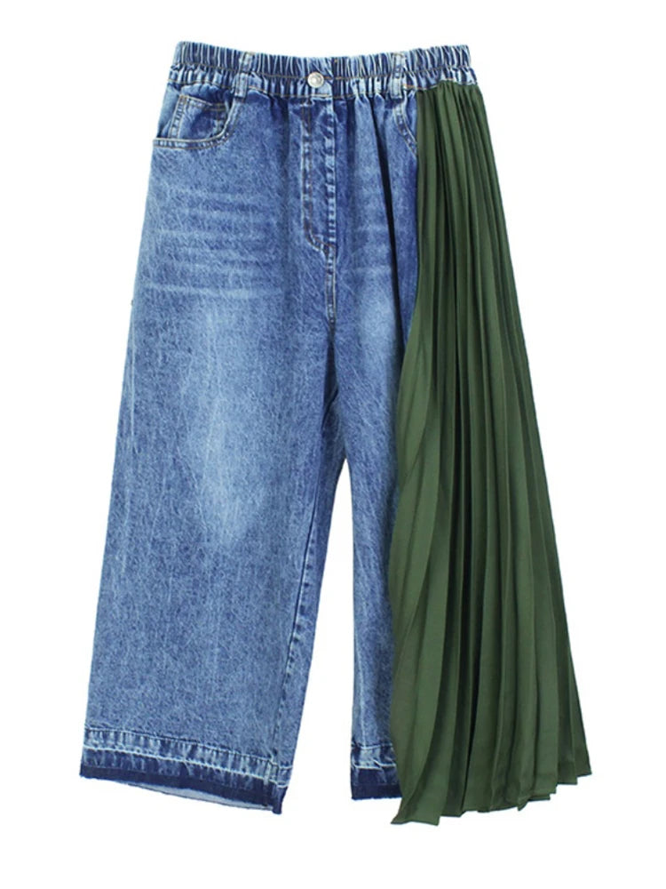 High Elastic Waist Denim Pleated Long Wide Leg Pants New Loose Fit Trousers Women Fashion Tide Spring Autumn 2025 1DF7228