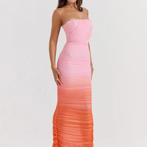 Load image into Gallery viewer, Gradient Strapless Backless Sexy Maxi Dress For Women Fashion Off-shoulder Sleeveless Bodycon Back Split Long Dress
