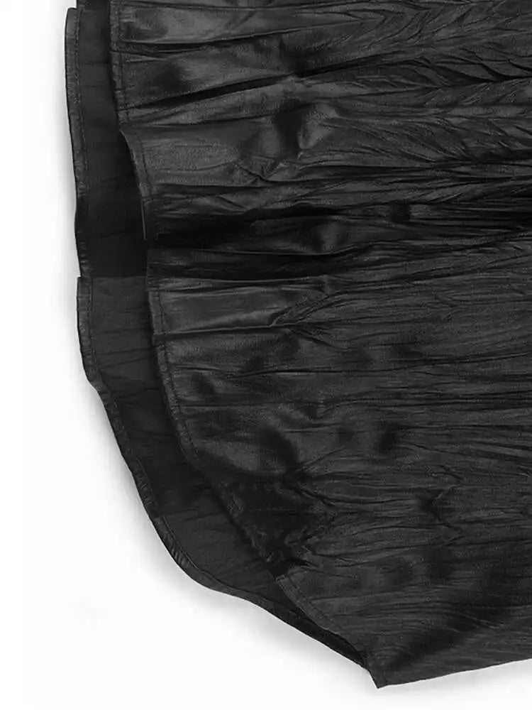 Women Black Pu Leather Pleated Big Size Mini Shirt Dress New Lapel Long Sleeve Fashion Tide Spring Autumn 2025 1DH7337