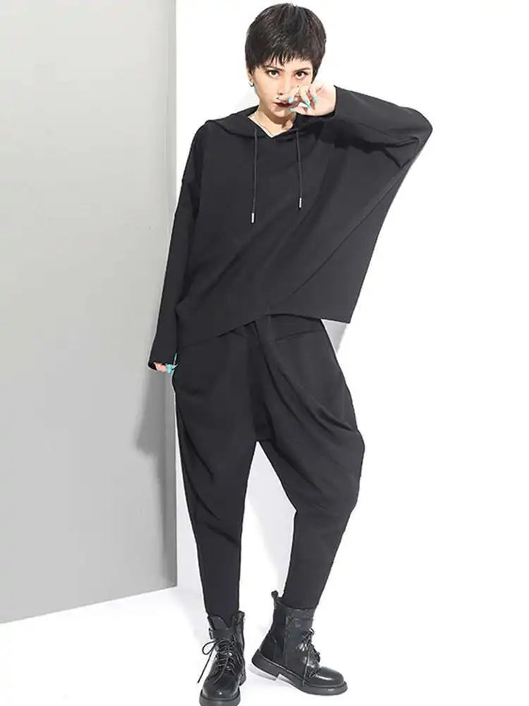 High Elastic Waist Black Wrinkled Long Harem Trousers New Loose Fit Pants Women Fashion Tide Spring Autumn 2025 1DC427