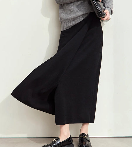 Minimalist Elegant Basics Knitted Skirts for Women 2024 Winter New Elastic Waist Straight Lady Commuter Long Skirt 12443250