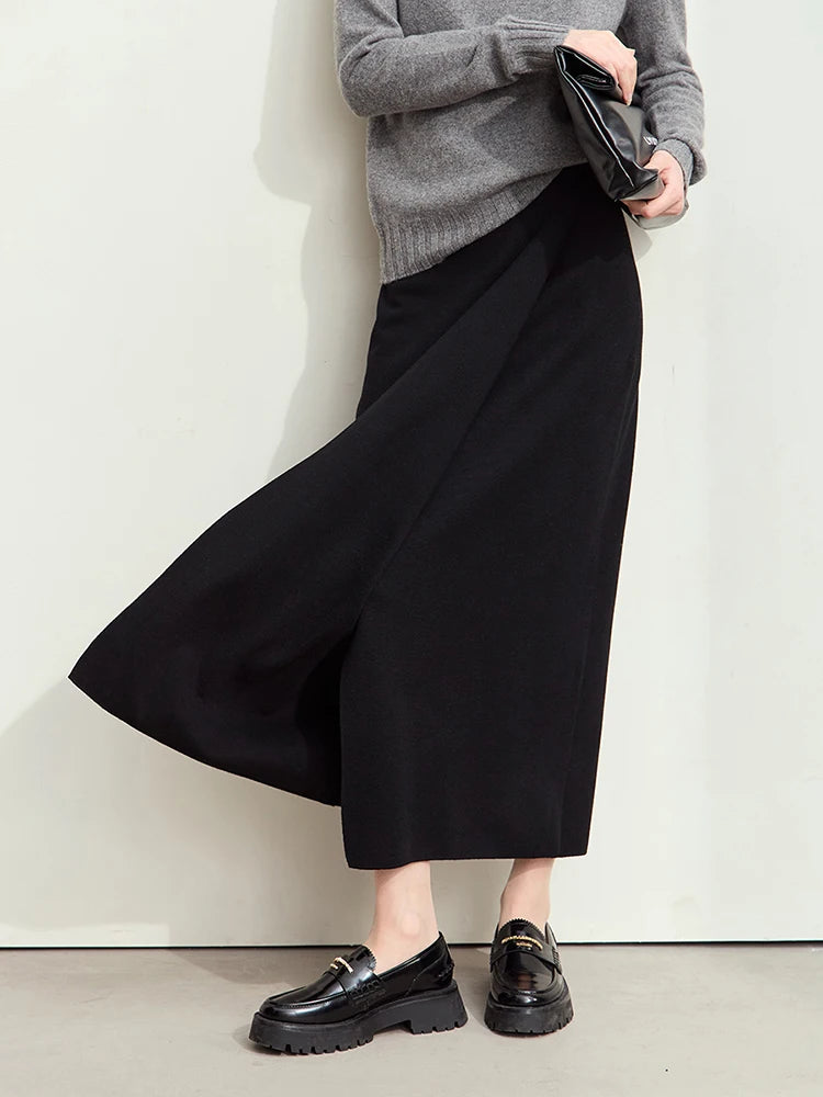 Minimalist Elegant Basics Knitted Skirts for Women 2024 Winter New Elastic Waist Straight Lady Commuter Long Skirt 12443250