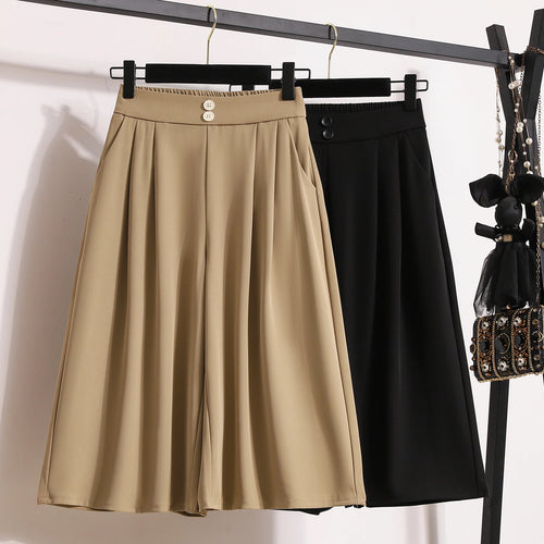 Load image into Gallery viewer, Spring Summer 2025 Black Office Wide Leg Seven Point Pants Women Khaki High Waist Baggy Fashion Festival Pleated Trousers Simple
