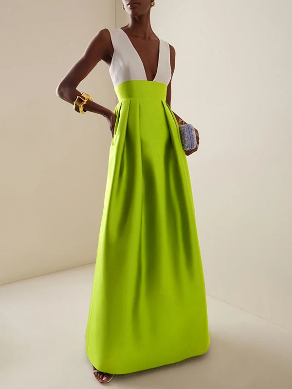 Women's Elegant Evening Cocktail Maxi Dresses 2025 High Waisted Deep V-Neck Sexy Dress for Woman Party Wedding Guest