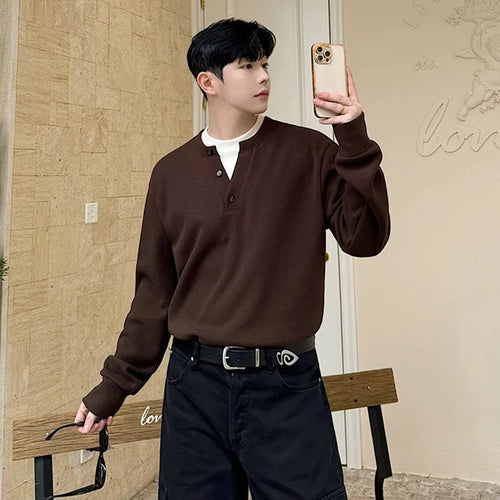 Load image into Gallery viewer, Winter Korean Crew Neck Knitted Fake Two Pieces Pullovers Men Casual Solid Color Button Fashion Goes Everything 9C9022
