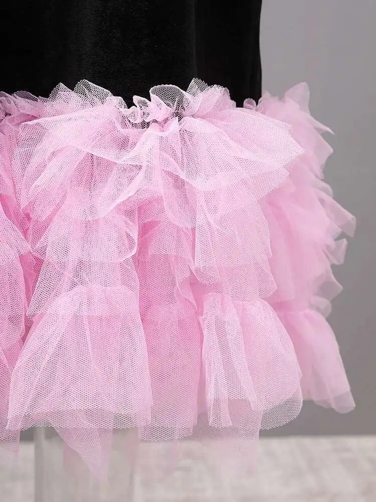 Women Green Mesh Ruffles Hem Big Size Knee-Length Dress New Round Neck Short Sleeve Fashion Spring Summer 2025 CPG2904