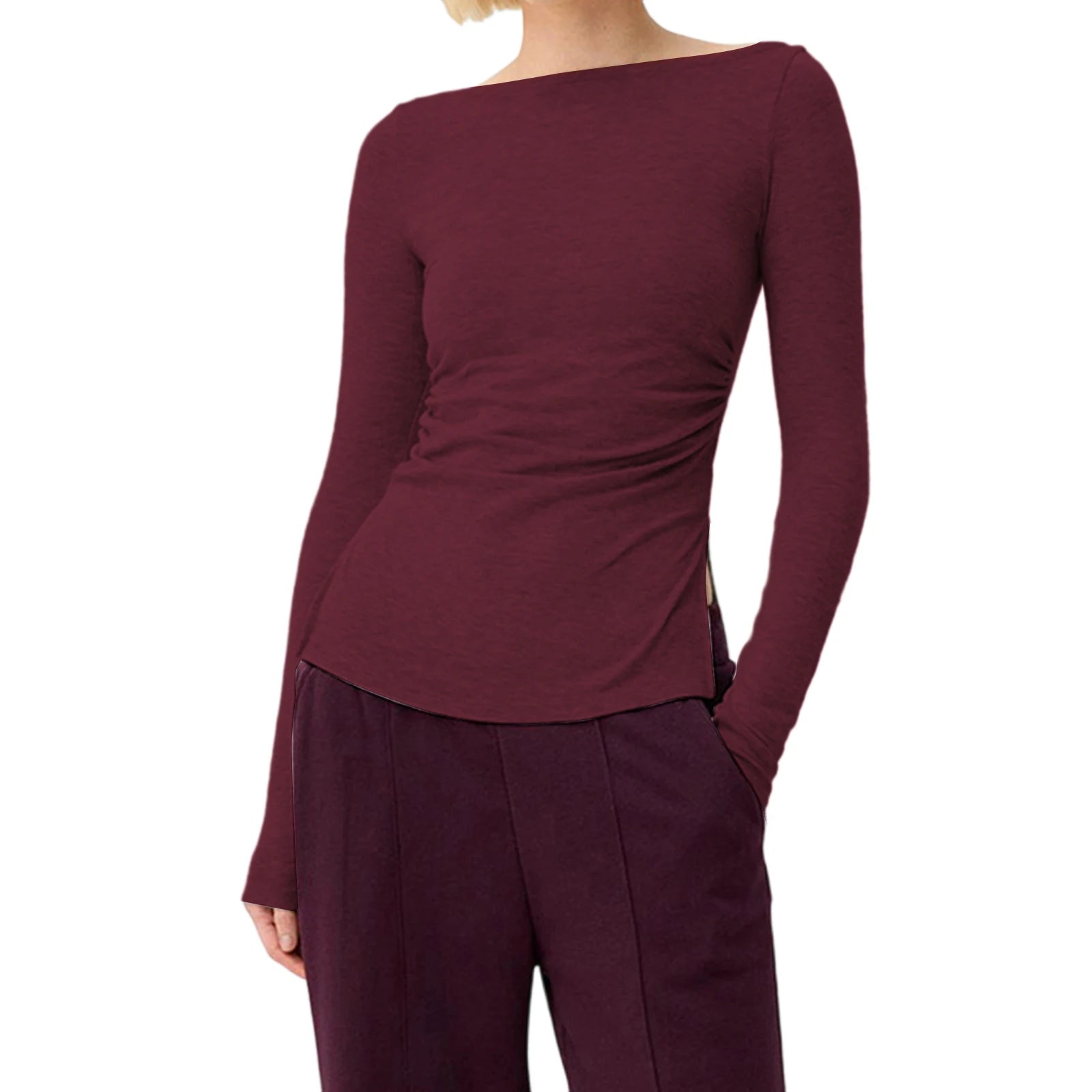 Sexy Crop Tops y2k Women Aesthetic Clothing Solid Color Long Sleeve Slit Hem T Shirts Fall Spring Clothes Streetwear