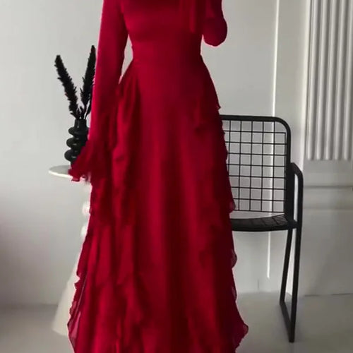 Load image into Gallery viewer, Elegant Long Sleeved Ruffled Round Neck Maxi Dress For Women's Spring New 2025 Party Club Evening Dress Slim Vestidos
