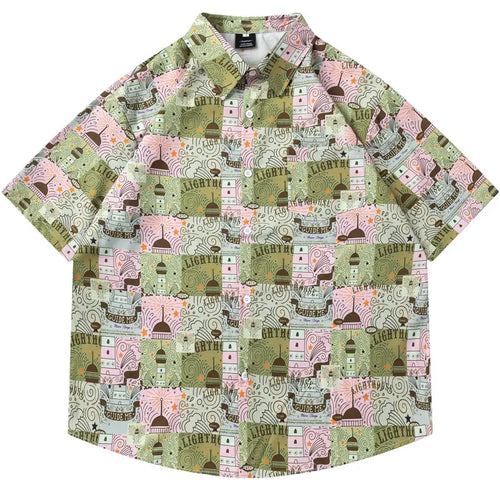 Load image into Gallery viewer, Men Harajuku Hawaiian Shirt Streetwear Graphic Printed Button Up Beach Summer Blouse Hip Hop Casual Baggy Short Sleeve Shirts
