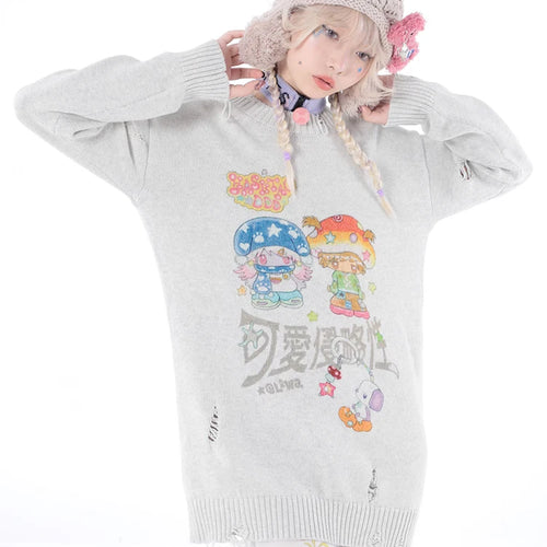 Load image into Gallery viewer, Y2k Aesthetic Cartoon Printing Harajuku Sweater Women Gothic Vintage Ripped Grunge Jumper Streetwear Oversize Hiphop Pullover
