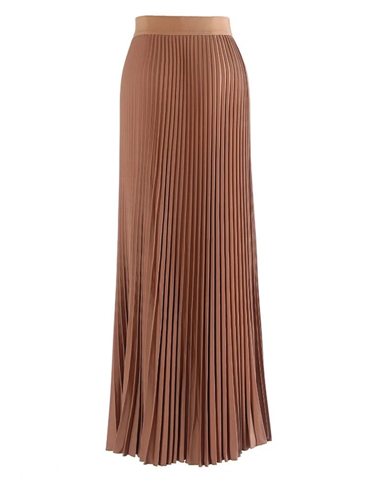 High Elastic Waist Pleated Camel Irregular Shaped Long Half-body Skirt Women Fashion Tide New Spring Autumn 2025 1DH9415